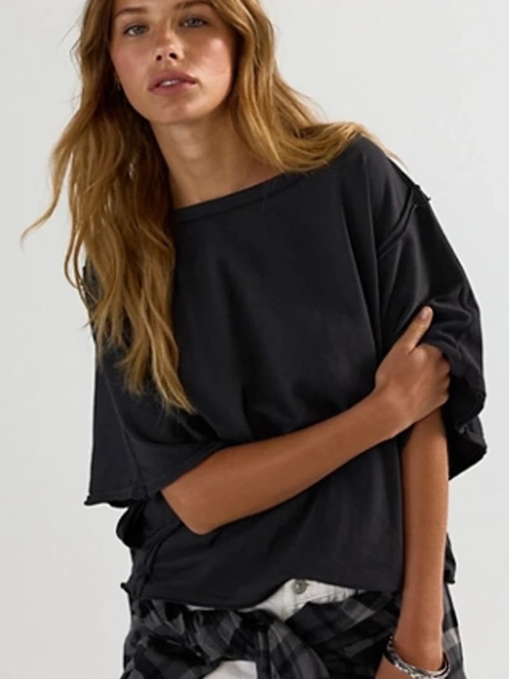 Free People We The Free Next Level Tee Small Black Oversized Raw Edge Slouchy
